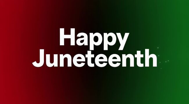 Happy Juneteenth Text on Red and Green Gradient Background with Light Flare