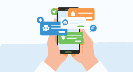 Hands Holding Smartphone with Message Notifications