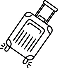 A simple line drawing of a suitcase with wheels and a handle.