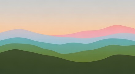 Obraz premium Layered horizon illustration with soft shades, pastel colored hillsides