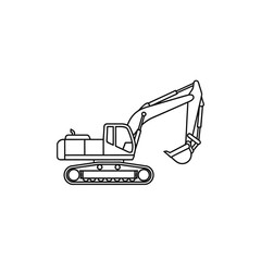 Line Drawing of Construction Excavator for Industrial Equipment Illustration