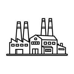 Obraz premium Minimalist Line Drawing of Industrial Factory Building with Smoke Stacks