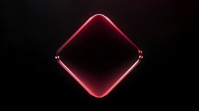 Transparent Rhombus Glass Plate Crimson Neon Border Glowing Dark Space Tech Motion Graphic Cinematic Background