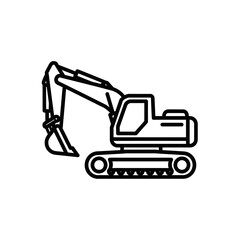 Silhouette of an Excavator Construction Machinery on White Background