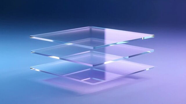 Transparent acrylic layers glass plate geometric stack futuristic technology infrastructure abstract optical material software architecture