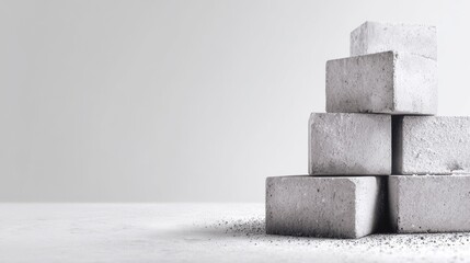 Stack of pale grey concrete blocks on a clean surface