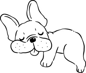 Obraz premium Sleeping French Bulldog Outline lying down Tongue Out Cartoon Hand Drawn