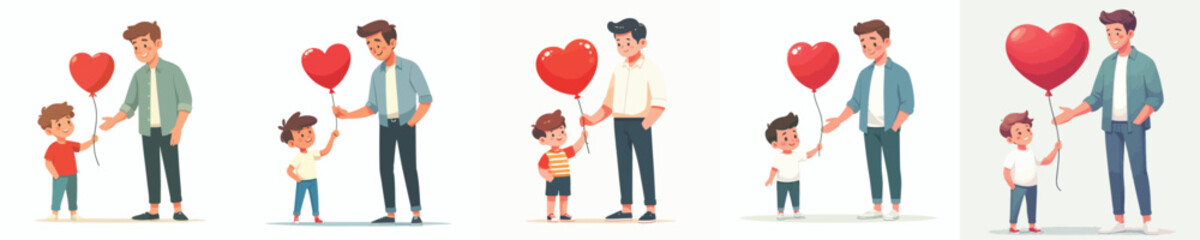 vector of boy standing giving father love balloon