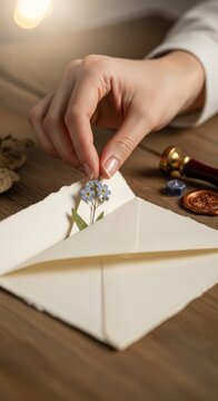 Hand sealing envelope with wax stamp.