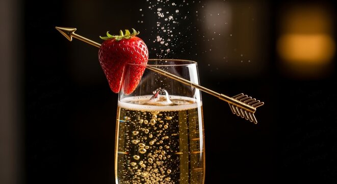 Strawberry Cocktail with Arrow Garnish in Glass.