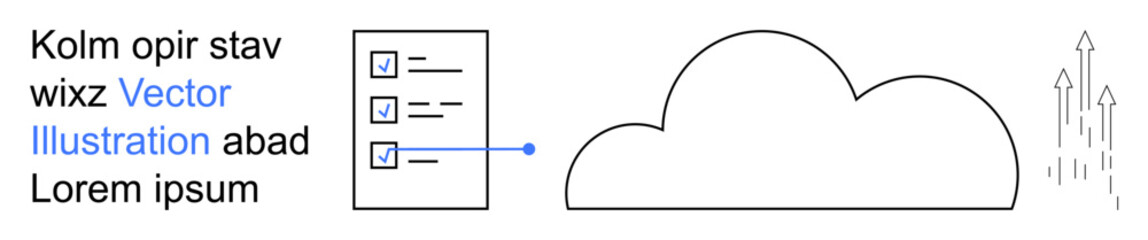 Cloud technology, data management, information storage, workflow, connectivity, file upload. A checklist and cloud icon connected via dotted lines. Cloud technology and data management concept © robu_s
