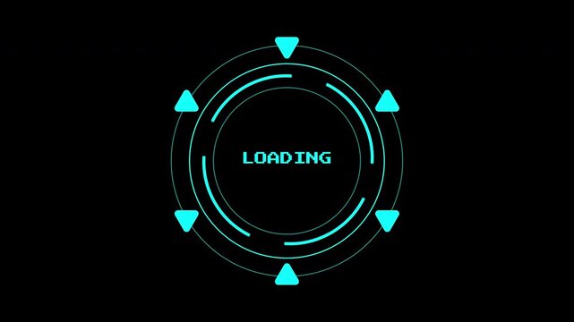 Loading data HUD with circular shapes and cyan triangles is perfect for techrelated designs and digital projects needing a dynamic visual element.