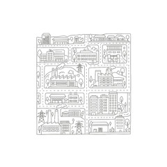 Obraz premium Illustration of Diverse Urban Infrastructure and Cityscape with Buildings and Roads