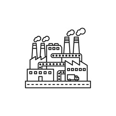 Obraz premium Industrial Factory Scene with Smoke Emissions and Warehousing Infrastructure