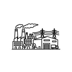 Obraz premium Industrial Factory with Power Lines and Emission Smoke Illustration
