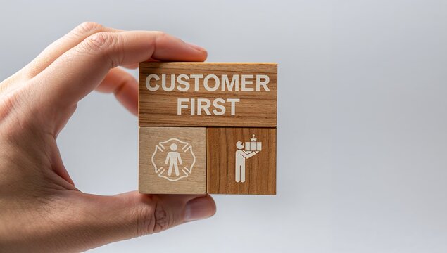 CUSTOMER FIRST. Client centricity business orientation. Customer first concept. VIP client servcie. Customer relationship management new new