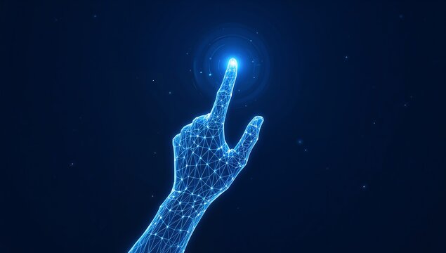 Touch the future low poly wireframe. Vector polygonal image in the form of a starry sky or space, consisting of points, lines, and shapes in the form of stars with destruct shapes ai