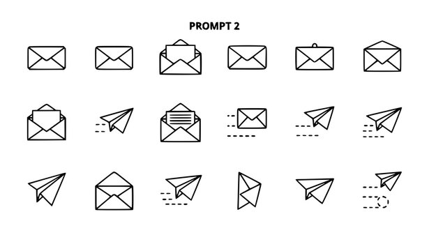 Minimal Outline Envelope and Paper Airplane Icon Collection Hand Drawn Communication Vector Set