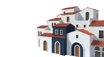 Cluster of White and Blue Mediterranean Style Buildings with Terracotta Roofs