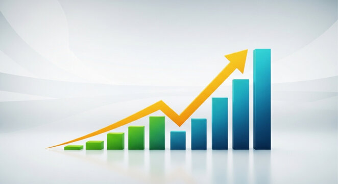 Financial growth chart with upward trending arrow and bars.