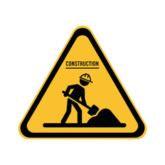 Under Construction Warning Sign - Yellow Triangle Safety Symbol with Worker Shoveling Icon