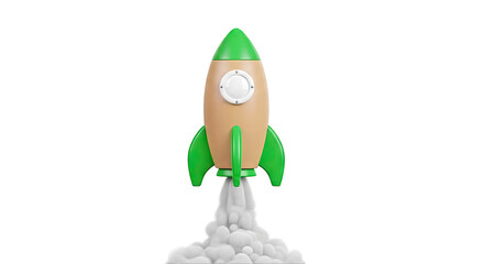 Cartoon Rocket Ship Launching with Smoke Trail