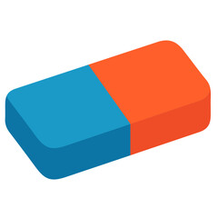 Blue and orange eraser for school corrections, student writing tools, classroom supplies, educational materials, and essential stationery with vibrant flat design illustration style.