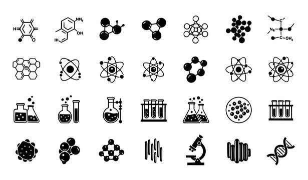 Molecular Research and Nanotechnology Black Silhouette Icon Collection