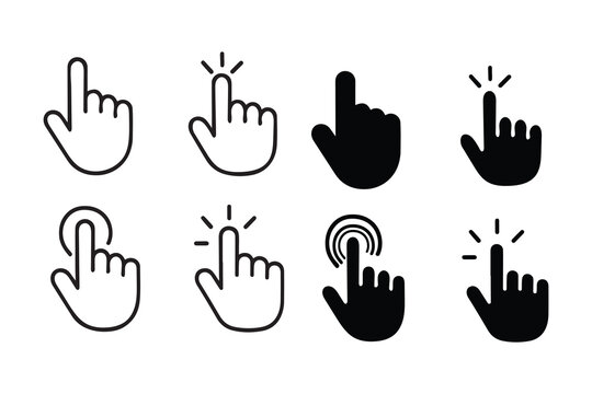 Set of hand icons pointing with finger cursor symbols