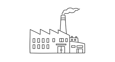 Naklejka premium Industrial Factory Building with Smoke Emission in a Minimalist Line Drawing
