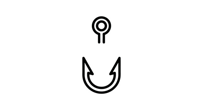 Minimalist Line Art Illustration of a Fish Hook and Fish Hooked Icon