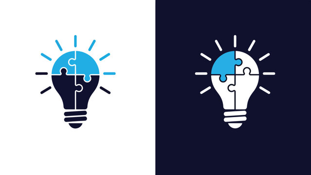Puzzle piece lightbulb icons - Blue icon set - Modern style icon - Vector icon set - Glyph and solid icon set - Icon vector - Flat Design Icon - Stock illustration