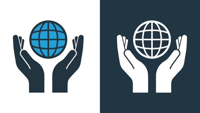 Hands holding globe icon set - Blue icon set - Modern style icon - Vector icon set - Glyph and solid icon set - Icon vector - Flat Design Icon - Stock illustration