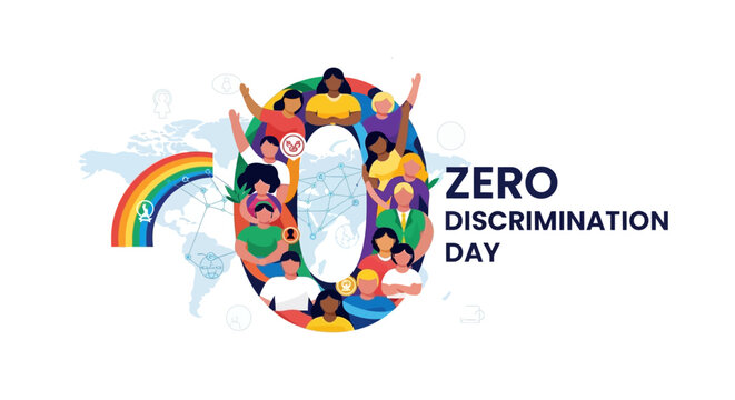Zero Discrimination Day colorful illustration with diverse people.