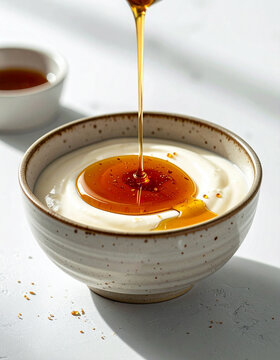 Yogurt bowl with maple syrup drizzle