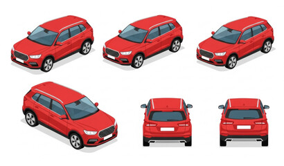 SEO 
Red SUV car isometric vector set multiple perspectives isolated on white