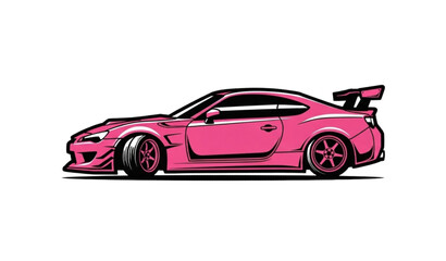 Obraz premium Stylized pink Japanese drift racing car vector street art for poster and apparel