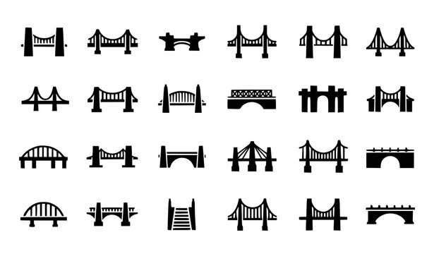 
Minimal black bridge icon silhouettes vector symbols for urban transport design