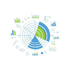 Obraz premium Radar chart with concentric rings and surrounding data visuals