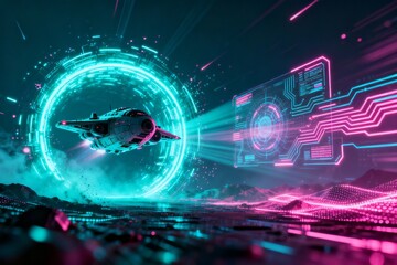Fototapeta premium Spaceship entering futuristic portal