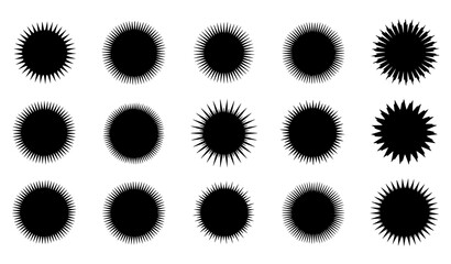 Jagged circular silhouette set vector starburst badge seal shapes isolated on transparent background