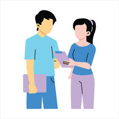 Obraz premium Two people discussing documents Vector