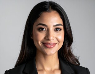 Fototapeta premium Smiling Young Professional Woman in Black Blazer.