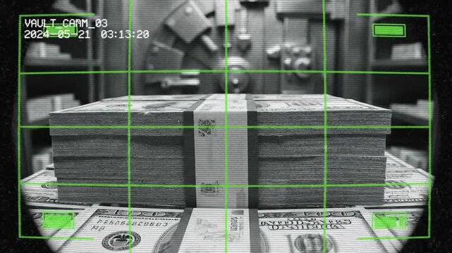 Vault Security Camera Footage Shows Stacks of US Dollar Bills in Bank Safe
