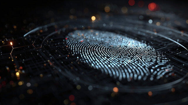 Biometric fingerprint illustration, a concept of technology security. A close-up, intricate illustration that highlights the security