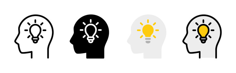 横顔に電球のひらめきアイコンセット (ベクター)