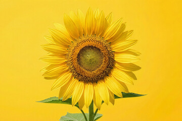 Obraz premium Bright yellow sunflower head centered on yellow background