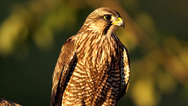 Brown Australian Brown Falcon Perched on Branch with Blurred Green Foliage Background Under Warm Sunlight in Australian