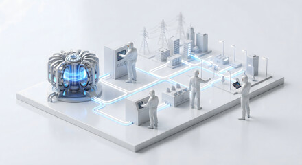 核融合発電からスマートシティへのクリーンエネルギー送電イメージ

