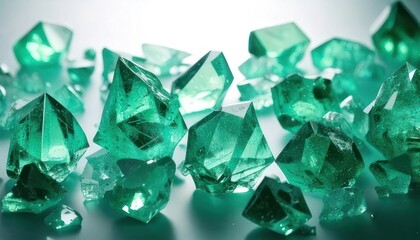 Fototapeta premium Emeralds - A Collection of Green Gemstones with Faceted Cuts.